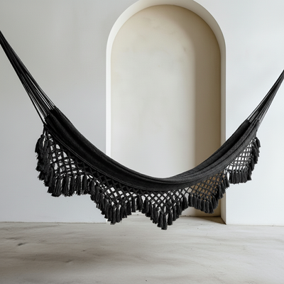 Hamaca Boho con Macramé "Marrakesh" Negra