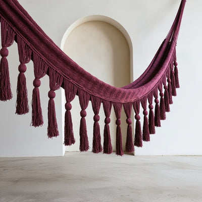 Hamaca BOHO con Borlas Vino