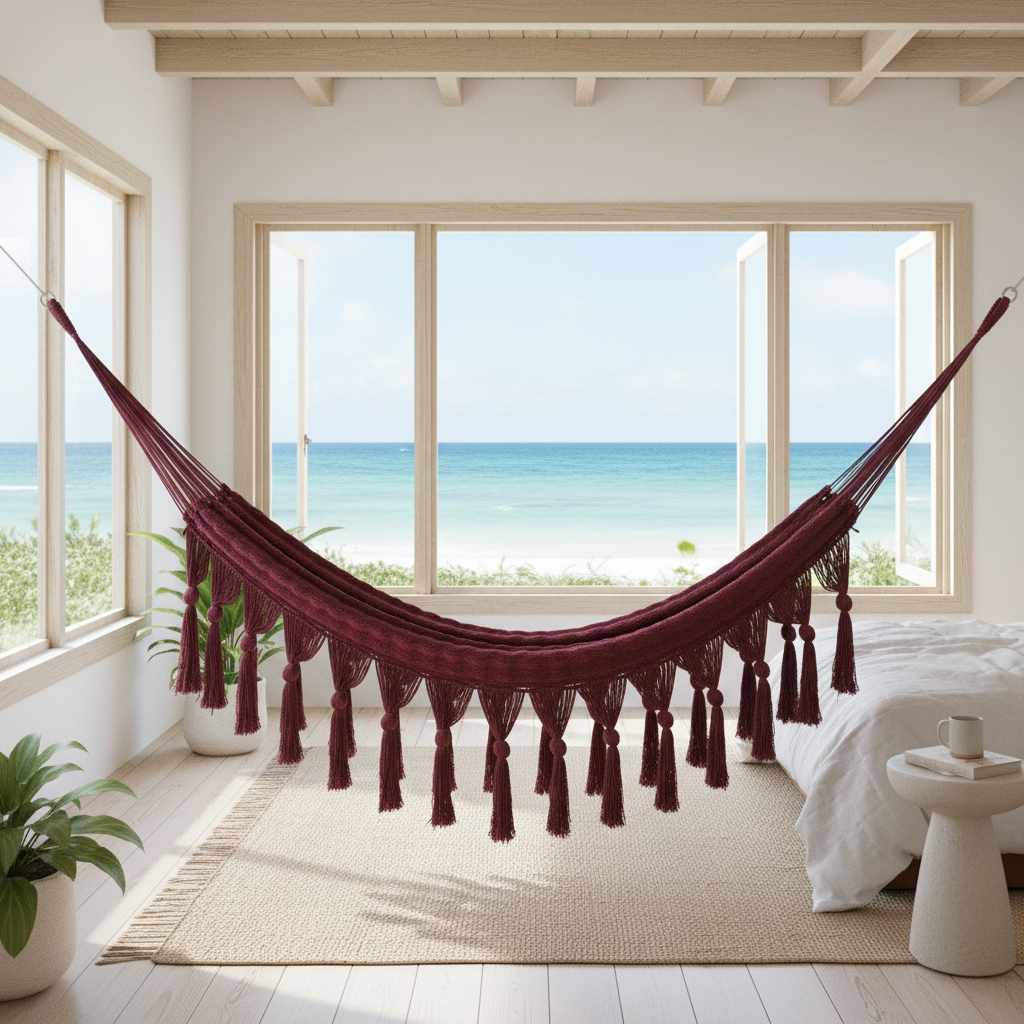 Hamaca BOHO con Borlas Vino