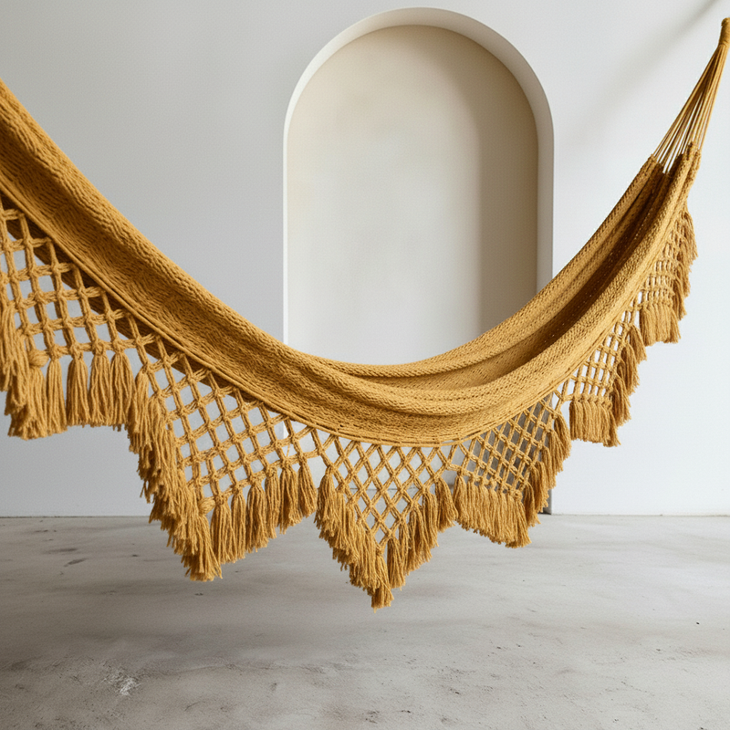 Hamaca Boho con Macramé "Marrakesh" Mostaza
